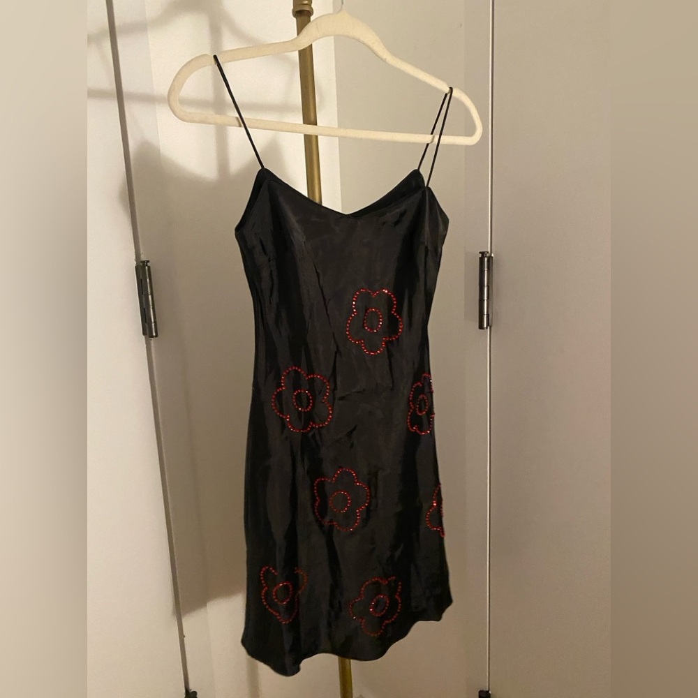 Nodress black satin silk slip mini dress with floral detailing #y2kfashion
